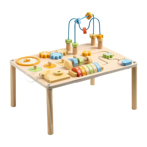 Baby Aktivitätstisch - Lernspieltisch - Holzspielzeug Mit Perlenlabyrinth Und Formensortierer Für Kinder Mädchen Kindergarten Krippe von Generisch
