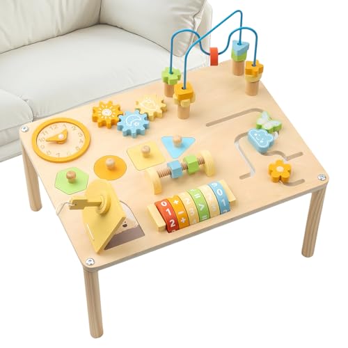 Baby Aktivitätstisch - Lernspieltisch - Pädagogische Holzspielzeuge mit Formensortierer und Perlenlabyrinth für, Mädchen und Kinder zur Förderung von Fähigkeiten für Vorschule Kindergarten von Generisch