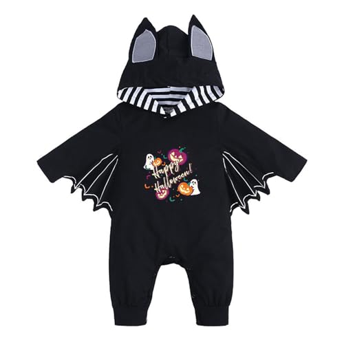 Baby-Fledermaus-Kostüm für Neugeborene, schwarzer Fledermaus-Body, langärmeliger Strampler mit Mützen (Schwarz, 12–18 Monate) von Generisch