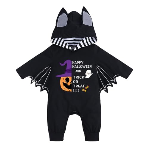 Baby Halloween Kostüm Baby Fledermaus Kostüm Lustiges Fledermaus Kapuzen Outfit mit Ohrenmütze Halloween Strampler Neugeborene My First Halloweens Outfit Mädchen Jungen (04 Black1, 12-18 Months) von Generisch