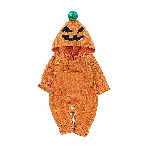 Baby Halloween Kostüm Kürbis Faschingskostuem Kinder Junge Mädchen Strampler Neugeborene Langarm Pumpkin Gedruckt Kostüm Party Festlich Meine Ersten Halloween 0-6 Monate von Generisch