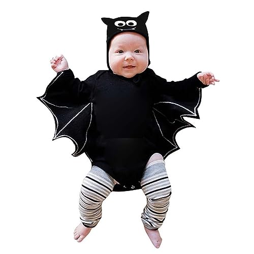 Baby Halloween Kostüm Pumpkin Kostüm Unisex Jungen Mädchen Fledermaus Ärmel Strampler Für Babys Kürbis Gedruckt Fledermaus Costume Meine Ersten Halloween Gruselig von Generisch
