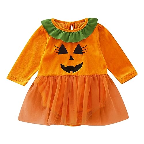 Baby Halloween Kürbiskostüm, Halloween Kostüm Baby Kleidung Jungen Mädchen Pumpkin Body Overall Pumpkin Top Outfit Kostüm Strampler Bodysuit Jumpsuit Sets für Neugeborenes (A05-Orange, 12-18 Months) von Generisch