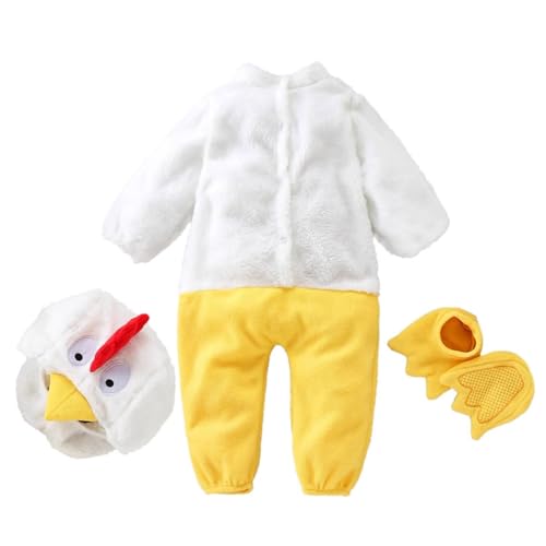 Baby Hühnerkostüm, Baby Hühnchen -Outfit | Long Sleeve Plush Animal Hat Outfit Schuhe Set | Fuzzy Bodysuit für Cosplay, süßer Cartoon Strampler für Mädchen und von Generisch