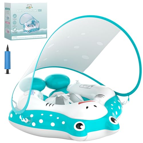 Baby Pool Float mit Baldachin - Aufblasbare Kleinkind-Schwimmschwimmer Verstellbarer Sicherheitssitz & Nein - Flip Tail für 3-36 Monate (L Größe) von Generisch