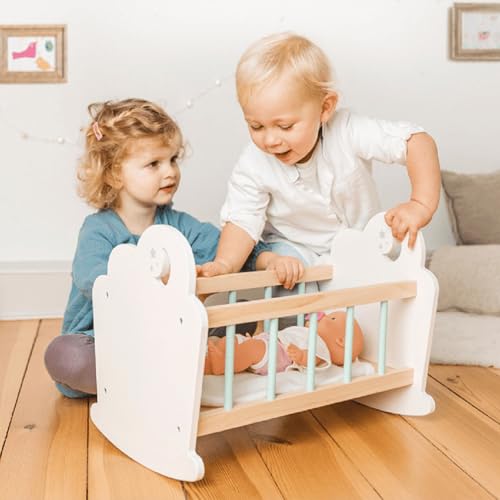 Baby Puppen Bett - Miniatur Möbel Aus Holz Mit Schlaffunktion | Realistisches Möbelstück Schlafspielzeug Für Mädchen Puppenhaus Aktivitäten Kreatives Spielerlebnis von Generisch