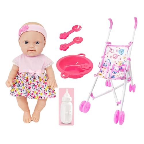 Baby Puppen Kinderwagen Set, Baby Puppe, Baby Puppe mit Buggy, Spielzeug Set für Kinderwagen für Mädchen, 10 Zoll weiche Puppe inklusive Kinderwagen und Fütterungszubehör Baby Puppen Kinderwagen Set, Baby Puppe, Baby Puppe mit Buggy, Spielzeug Set für Kinderwagen für Mädchen, 10 Zoll weiche Puppe inklusive Kinderwagen und Fütterungszubehör von Generisch