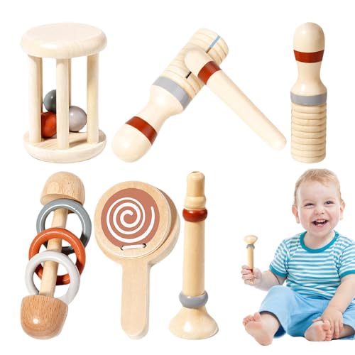 Baby-Rassel-Set aus Holz - Holzrasseln | Erstes Musik-Set für Kinder, langlebiges Lernspielzeug, entspannende Rasseln, Quietschspielzeug für frühe Bildung, Musi-Spielzeug Baby-Rassel-Set aus Holz - Holzrasseln | Erstes Musik-Set für Kinder, langlebiges Lernspielzeug, entspannende Rasseln, Quietschspielzeug für frühe Bildung, Musi-Spielzeug von Generisch