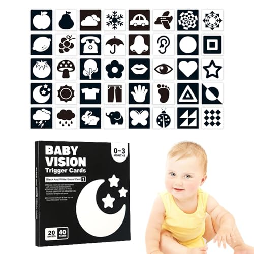 Baby Visuelle Karten | Kontrastentwicklungssatz | Säuglingsstimulus -Flash -Werkzeuge | Schwarz -Weiß -Muster -Kit Mit Dickem Karton, Runden Ecken Und Tragbarem Beutel Für Neugeborenes Sensorisches Baby Visuelle Karten | Kontrastentwicklungssatz | Säuglingsstimulus -Flash -Werkzeuge | Schwarz -Weiß -Muster -Kit Mit Dickem Karton, Runden Ecken Und Tragbarem Beutel Für Neugeborenes Sensorisches von Generisch