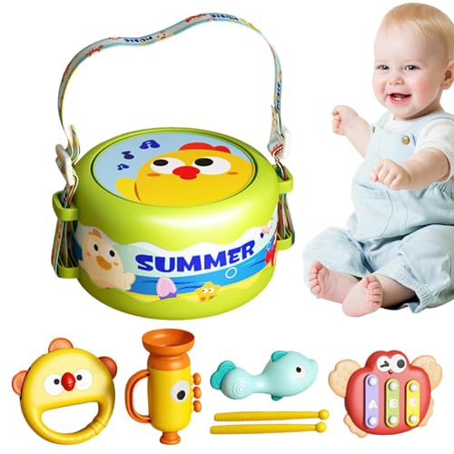 Babymusikinstrumente, Percussion Instrument Music Drum, Pädagogische Kinder Drum 6 Stück Musikinstrumente, Vorschule Musicalikspielzeug tragbares Design zum Geburtstag Neujahr Weihnachten Ostern von Generisch