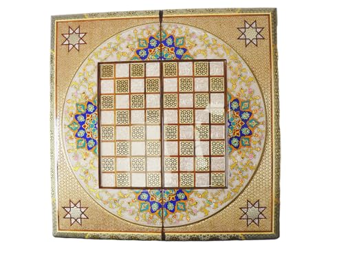 Backgammon | Schachbrett | Handgefertigt | Handbemalt | Khatam Intarsienkunst | Blumenmuster | 50 * 50 * 4 cm | Mit Schutzkoffer, Würfeln & Steinen | BGZW56A01 Backgammon | Schachbrett | Handgefertigt | Handbemalt | Khatam Intarsienkunst | Blumenmuster | 50 * 50 * 4 cm | Mit Schutzkoffer, Würfeln & Steinen | BGZW56A01 von Generisch