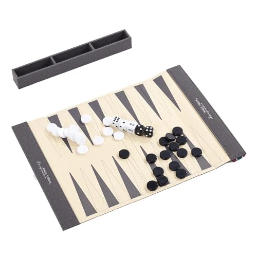Backgammon-Set für Erwachsene, Reise-Backgammon-Set, falzbares Schach- und Dame-Spiel mit knitterresistenter Oberfläche, Outdoor-Spiele für Familie und Freunde, ideales Reisespielset (Weltraumgrau) von Generisch