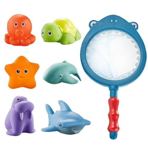 Badewannespielzeug, Bath Toys, Wasserspielzeug Kinder – Kreative Set mit Netz & 6 Tierfiguren, Sicher & Umweltfreundlich, Für Spaß im Wasser, Badespielzeug Baby ab 1, 2, 3 Jahr (Blau) von Generisch