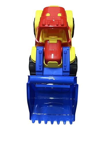 Bagger Spielzeug für Kinder, Baufahrzeug aus Kunststoff, Rot, Gelb und Blau von Generisch