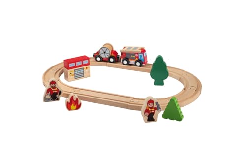 Bahnset 18-TLG. Holzspielzeug (Feuerwehr) von Generisch