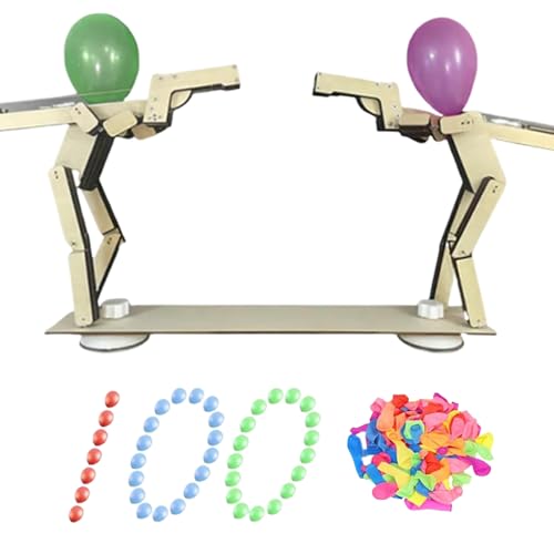 Ballon Bambus Mann Schlacht, Handmade Wooden Shot Puppets Balloon Game Mit 100 Ballnoons, Geschicklichkeitsspiele Erwachsene Mit 2 Bambooman, Strategie-Gehirn-Denken, Entwicklung Und Innovation von Generisch