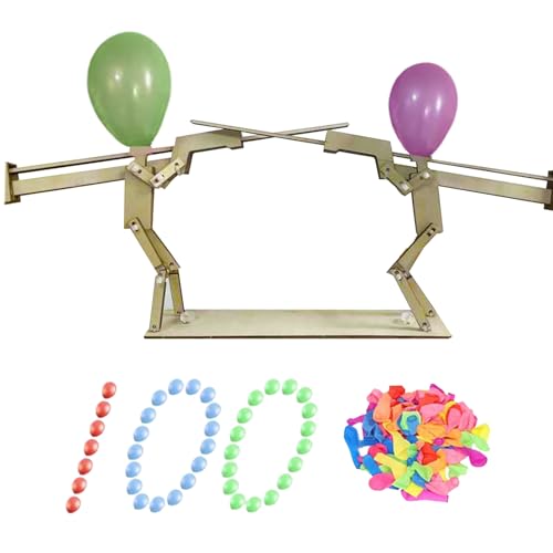 Balloon Bamboo Man Battle, Handgefertigte Hölzerne Fechtpuppen Spielset mit 100 Ballons, Ballon Fechten Spiel Für 2 Spieler, Rasantes Partyspiel für Erwachsene Kinder von Generisch
