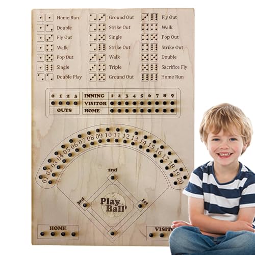 Baseball-Brettspiele für Erwachsene, Baseball-Spiel aus Holz -Desktop-Baseballspiel aus Holz mit Würfeln | Strategie-Denkspiel für Familie, Party, frühes Lernspielzeug für Kinder und Erwachsene von Generisch