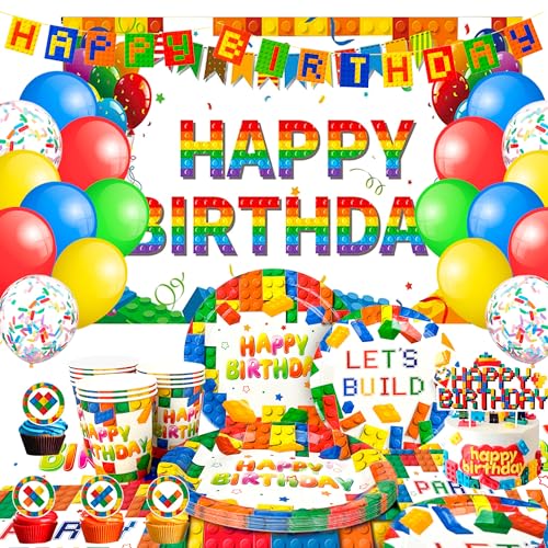 Baustein Party Dekoration, 10 Gäste Bausteine Geburtstag Deko Bausteine Partygeschirr Set, Teller Becher Tischdecke Luftballons Hintergrund Banner etc Baustein Theme Party Supplies Baustein Party Dekoration, 10 Gäste Bausteine Geburtstag Deko Bausteine Partygeschirr Set, Teller Becher Tischdecke Luftballons Hintergrund Banner etc Baustein Theme Party Supplies von Generisch