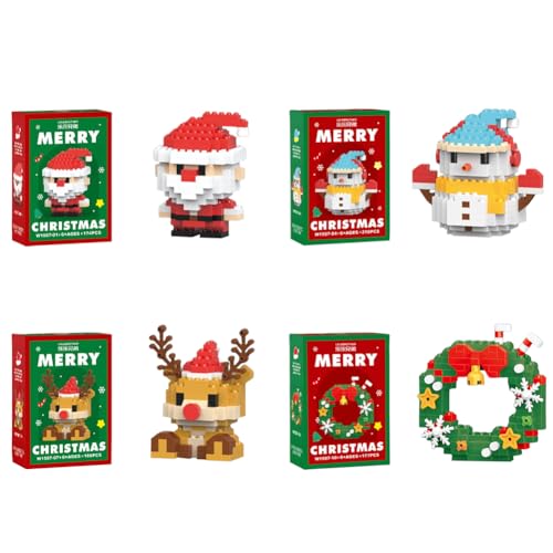 Bausteine-Set, 4-teiliges Puzzle-Baustein-Set, Tierfiguren, Bausteine, Mini-Gebäude, Figuren, Ornamente, DIY-Weihnachtsstrumpffüller für Kinder, Partygeschenke von Generisch
