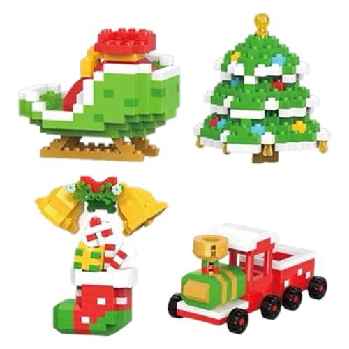 Bausteine-Set, Weihnachtsmann-Design, 4 Stück, Weihnachtsmotiv-Bausteine, Ornamente, Mini-Baufiguren, DIY-Strumpffüller, Weihnachten, Neujahr, Geburtstag, Partygeschenke (Set-C) von Generisch
