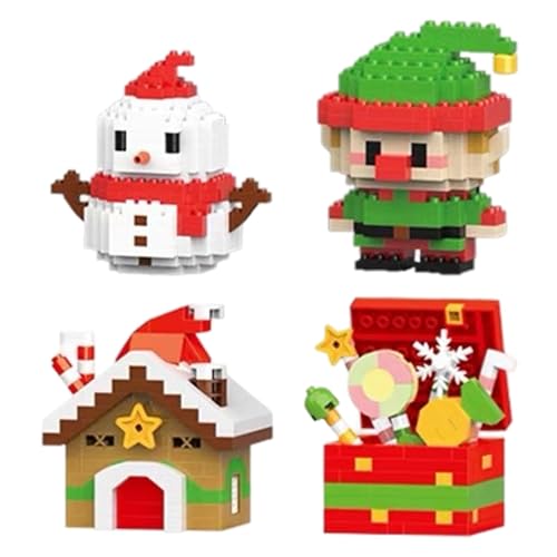 Bausteine-Set, Weihnachtsmann-Design, 4 Stück, Weihnachtsmotiv-Bausteine, Ornamente, Mini-Baufiguren, DIY-Strumpffüller, Weihnachten, Neujahr, Geburtstagsgeschenke, Partygeschenke (Set B) von Generisch