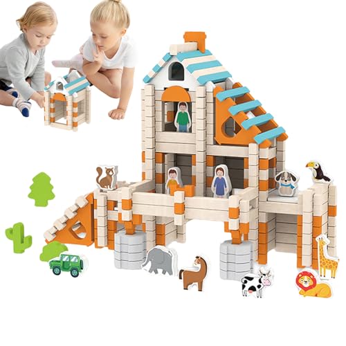 Bausteine ​​für Kleinkind 1-3, Holzbausteine ​​ | Spaß sicher farbenfrohe Holz Kleinkind Bausteine ​​,Baby Reisespielzeug für die Entwicklung kognitiver Fähigkeiten, Familie, Freunde, Zuhause von Generisch
