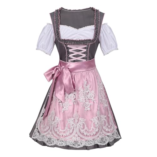 Bayerisches Kleid für Damen - Traditionelle deutsche Oktoberfest-Kostüme rosa Schürze - Bayerisches Kleid 1 Set für Oktoberfest Karneval Bayerisches Kleid für Damen - Traditionelle deutsche Oktoberfest-Kostüme rosa Schürze - Bayerisches Kleid 1 Set für Oktoberfest Karneval von Generisch
