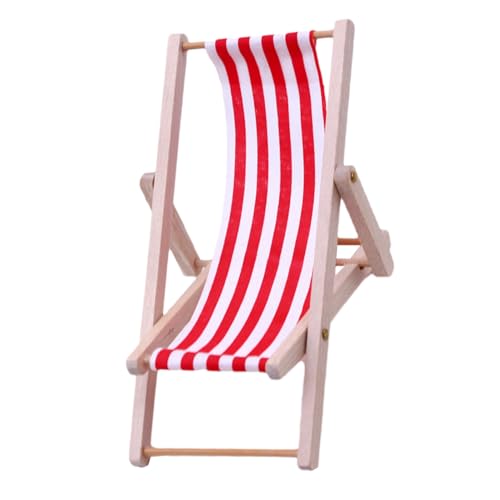 Beach Stuhl - Holz 5x7.5x6cm Miniaturmöbel | Mini Longue Deck Stuhl | Mini Doll Twin Deckstühle Faltbare leichte Innenräume von Generisch