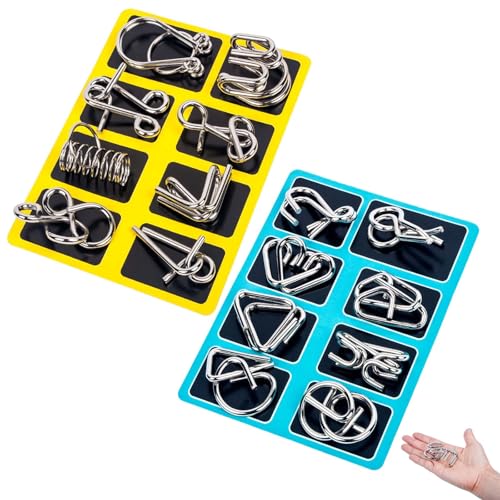 Berlinmoon Metall-Puzzle-Ring, 8-teilig, Blaue Version, Denksportaufgaben, 3D-Metallpuzzle, Denkspiel, Mini-Geschenk für Erwachsene und Kinder (A+B) von Generisch