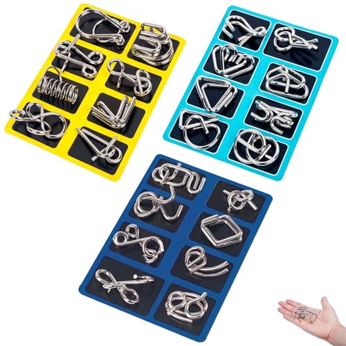 Berlinmoon Metall-Puzzle-Ring, 8-teilig, Blaue Version, Denksportaufgaben, 3D-Metallpuzzle, Denkspiel, Mini-Geschenk für Erwachsene und Kinder (A+B+C) von Generisch