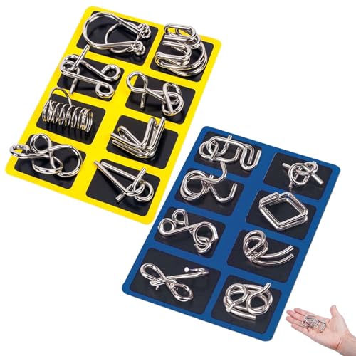 Berlinmoon Metall-Puzzle-Ring, 8-teilig, Blaue Version, Denksportaufgaben, 3D-Metallpuzzle, Denkspiel, Mini-Geschenk für Erwachsene und Kinder (A+C) von Generisch