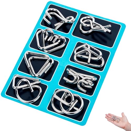 Berlinmoon Metall-Puzzle-Ring, 8-teilig, Blaue Version, Denksportaufgaben, 3D-Metallpuzzle, Denkspiel, Mini-Geschenk für Erwachsene und Kinder (B) von Generisch