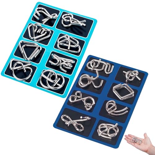 Berlinmoon Metall-Puzzle-Ring, 8-teilig, Blaue Version, Denksportaufgaben, 3D-Metallpuzzle, Denkspiel, Mini-Geschenk für Erwachsene und Kinder (B+C) von Generisch