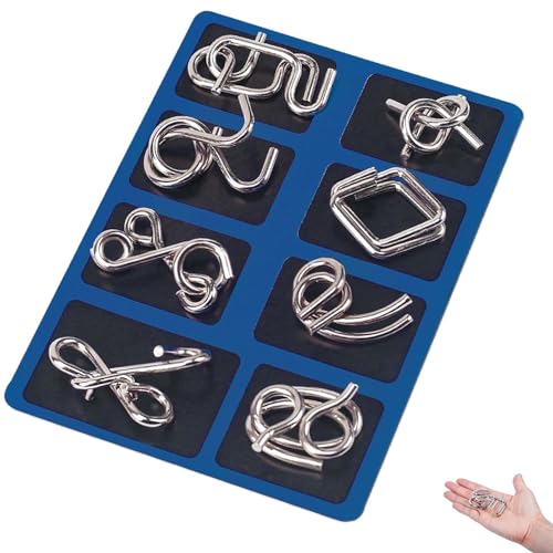 Berlinmoon Metall-Puzzle-Ring, 8-teilig, Blaue Version, Denksportaufgaben, 3D-Metallpuzzle, Denkspiel, Mini-Geschenk für Erwachsene und Kinder (C) von Generisch