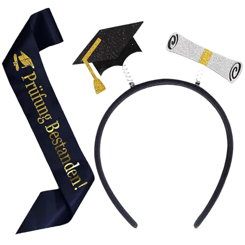 Graduation Deko, Bestandene Prüfung Geschenk 2-Teilig,Bachelor Hut, 1 Kopfband+1 Schultergurt, Prüfung Bestanden, Bestandene Prüfung Geschenk, Hauptsächlich Für Abschlussfeierlichkeiten Verwendet von Generisch