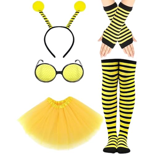 Bienenkostüm Erwachsene, Biene Kostüm Set für Erwachsene, Karneval Kostüm Damen Bienen Haarreif Tüll Rock Gestreifte Überkniestrümpfe Handschuhe Fasching Kostüm Damen Karneval Verkleidung 00f Gelb Bienenkostüm Erwachsene, Biene Kostüm Set für Erwachsene, Karneval Kostüm Damen Bienen Haarreif Tüll Rock Gestreifte Überkniestrümpfe Handschuhe Fasching Kostüm Damen Karneval Verkleidung 00f Gelb von Generisch