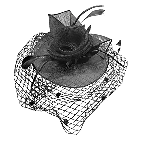 Blumen-Haarreif für Damen, Teeparty, Hochzeit, Federn, Clip, Netz-Haarreif, Zubehör, große Hüte, Schwarz, Einheitsgröße von Generisch
