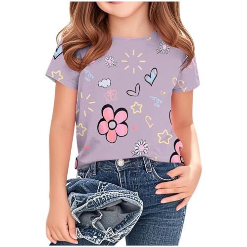Blusen für Mädchen, Sommer, kurzärmelig, superweich, bequem, locker, Rundhalsausschnitt, Blumenherz, leger, leicht, Sport, Alltag, Geburtstagsgeschenk, Geschenk Blusen für Mädchen, Sommer, kurzärmelig, superweich, bequem, locker, Rundhalsausschnitt, Blumenherz, leger, leicht, Sport, Alltag, Geburtstagsgeschenk, Geschenk von Generisch