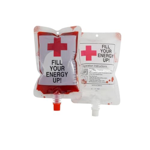 Blut-Infusionsbeutel für Getränke, 20 Packungen à 256 ml, Wiederverwendbare Getränkebeutel für Halloween, Vampir-Zombie-Mottoparty-Dekoration, Requisiten für Krankenschwester-Abschlussfeiern von Generisch