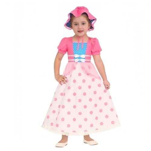 Bo Peep Kostüm Kleid Shephedess Kostüm Cosplay Rosa Kleid mit Hut Halloween Kostüme Damen Verkleidung für Party (Mädchen, 110) von Generisch