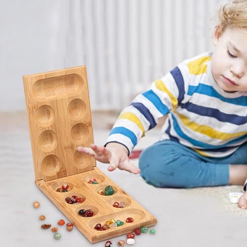 Brettspiel Mit Klappbarem Holzbrett Naturstein Strategisches Spiel, Aus Klappbrett, Steinchenspiel, Für Freunde Familie Kinder Erwachsene von Generisch