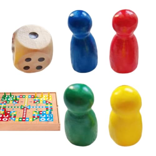Brettspielzubehör, Brettspielstücke - 4 Schachstücke Game Token mit 1 Würfel - Multicolor kleine Board -Zubehör tragbare Checkers -Komponenten für Erwachsene von Generisch