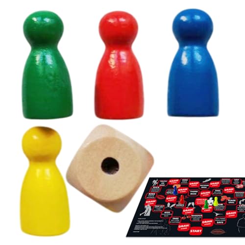 Brettspielzubehör - Holzbauern und Würfelset | Kompakte farbenfrohe 4 Schachstücke mit 1 Würfeln, langlebige Ersatzkomponenten für Checkers, Tabletop -Versorgung Familien Kinder Erwachsene Re von Generisch