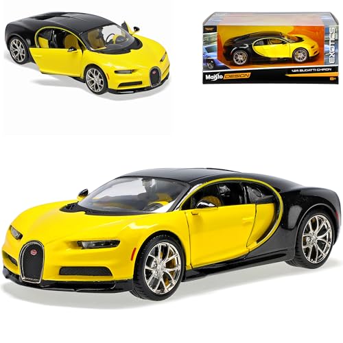 Bugatti Chiron Coupe Gelb mt Schwarz Tuning Version Ab 2016 1/24 Modell Auto mit individiuellem Wunschkennzeichen von Generisch