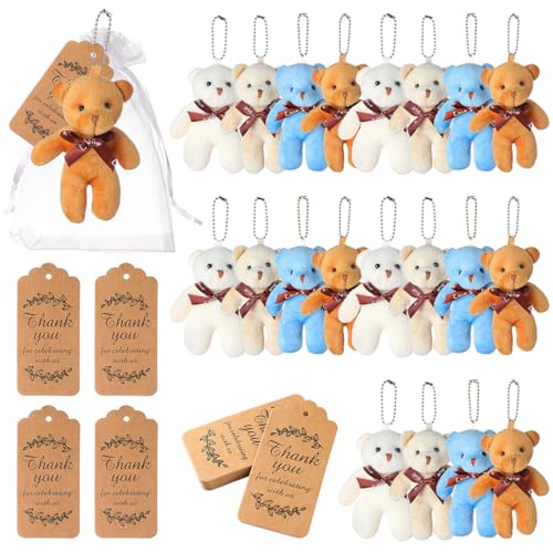 Bulk-Mini-Bär-Plüschbären, 20 Stück, mit Organza-Beuteln, Dankeschön-Etiketten, in 4 Farben für Babypartys und Partygeschenke von Generisch
