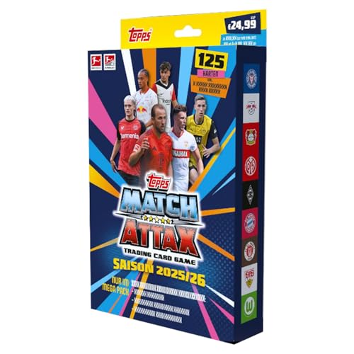 Bundesliga Sammelkarten 2025/26 | 1x Mega Pack | 125 Karten inkl. 5 Limited Editions + Chance auf Chrome & Exklusive Relic Karten | Fußball Trading Cards von Generisch