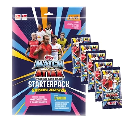Bundesliga Sammelkarten 2025/26 | 1x Starterpack + 5 Booster | Sammelset mit über 80 Karten inkl. Limited Editions | Trading Cards Fußball Kollektion von Generisch