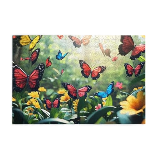 Bunte Blumen und Schmetterlinge, 1000-teiliges Puzzle für Erwachsene, Holzpuzzles für Erwachsene, Geschenke, Heimdekoration von Generisch