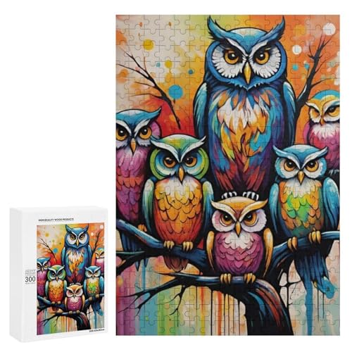 Bunte Eulen sitzen auf einem lebendigen Zweig. Klassisches Holzpuzzle für Erwachsene, 300 Teile Bunte Eulen sitzen auf einem lebendigen Zweig. Klassisches Holzpuzzle für Erwachsene, 300 Teile von Generisch